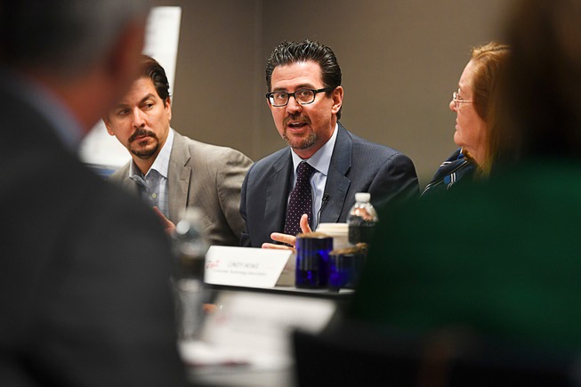 Jeremy Aguero from Applied Analysis speaks during a roundtable discussion ...