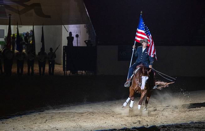 Daphne Foran and her horse Always a Specialnite spin during the $50,000 Added Invitational Freestyle competition at the South Point Arena Saturday, Aug. 17, 2019. The event was part of "The Run For a Million," the world's richest reining championship event, which was filmed for Paramount Network's "The Last Cowboy."