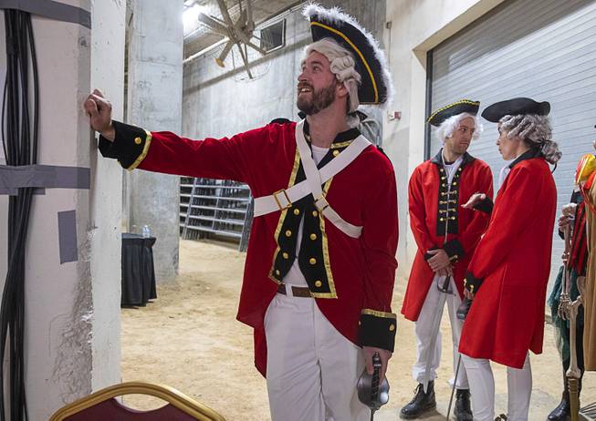 Jared Murnan, dressed as a British sailor, waits to assist with his mother's performance during the $50,000 Added Invitational Freestyle competition at the South Point Arena Saturday, Aug. 17, 2019. The event was part of "The Run For a Million," the world's richest reining championship event, which was filmed for Paramount Network's "The Last Cowboy."
