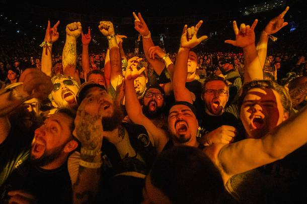 Fans react to High On Fire's performance during Psycho Las Vegas music festival at Mandalay Bay Friday, Aug. 16, 2019.