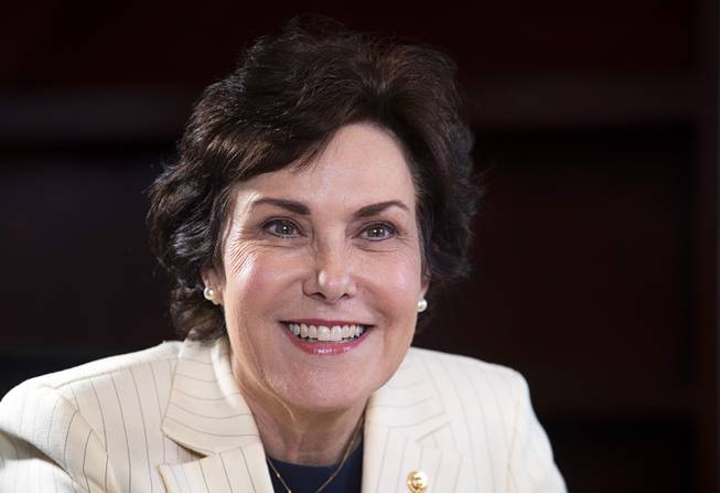 Sen. Jacky Rosen, D-Nev., listens to a question during an editorial board meeting at the Las Vegas Sun offices in Henderson Wednesday, Aug. 28, 2019.