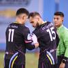 Lights FC’s Bryan De La Fuente, right, enters the game against Portland and receives his captain’s armband from teammate Irvin Parra, left, on Saturday, Aug. 24, 2019, at Cashman Field in Las Vegas.