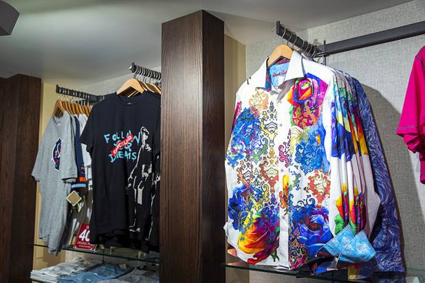 A Robert Graham designer shirt, right, is displayed at Misura, a menswear retail store inside the Appian Way Shops at Caesars Palace, Wednesday, Sept. 4, 2019.