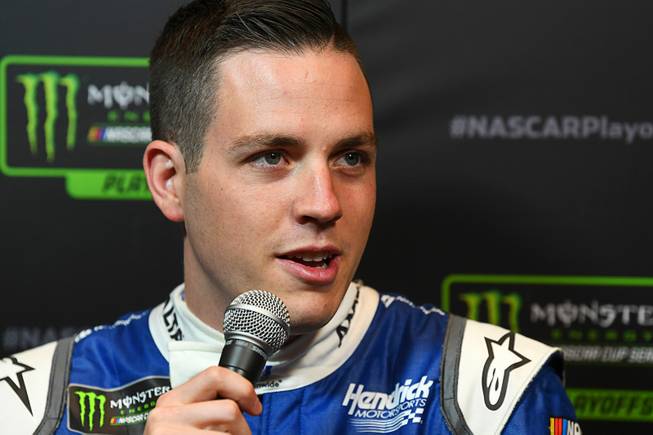 Alex Bowman is interviewed during NASCAR's media day as the NASCAR South Point 400 weekend kicks off Thursday, September 12, 2019, in Las Vegas.
