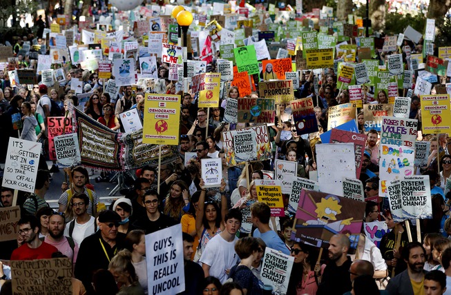 Climate protesters demonstrate in London, Friday, Sept. 20, 2019. Protesters ...
