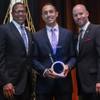 From left, Las Vegas Global Economic Alliance board member Derrick Hill, Abe Ghabra of Aptiv and LVGEA President and CEO Jonas Peterson pose for a photo during the group's annual awards dinner Sept. 26, 2019, at the Aria.