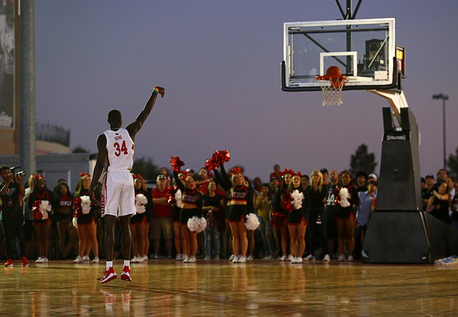 Mbacke Diong (34) takes a 3-point shot during the Runnin' ...