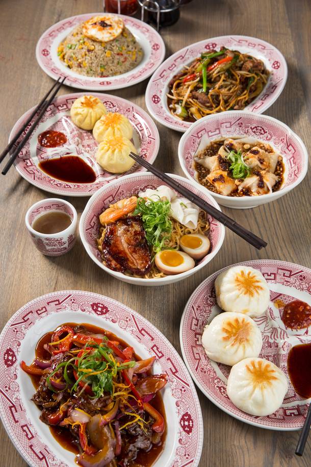 Mandarin Orange Beef, Kung Pao Bao, Singapore Style Ramen, Szchuan Chicken Dumplings, Vegetable Bao, Pork Lo Mein, Pork Ginger Fried Rice.