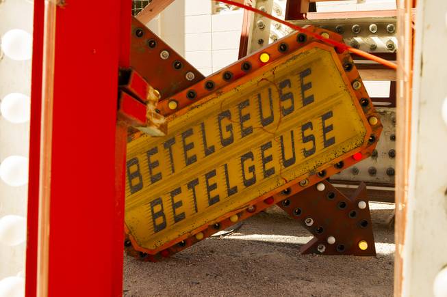 The "Betelgeuse Sign" is seen during a media preview of the Neon Museum's new exhibit, "Lost Vegas: Tim Burton @ The Neon Museum," Monday, Oct. 14, 2019.  The exhibit will be on view from October 15, 2019 - February 15, 2020.