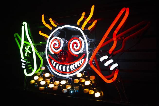 "Guns 'N' Booze" is seen during a media preview of the Neon Museum's new exhibit, "Lost Vegas: Tim Burton @ The Neon Museum," Monday, Oct. 14, 2019.  The exhibit will be on view from October 15, 2019 - February 15, 2020.