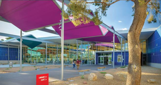 CORE Construction completed the 44,370-square-foot East Las Vegas Library project this year. The exterior of the library on Bonanza Road in northeast Las Vegas is pictured. 