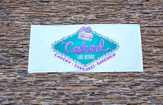 The Caked Las Vegas logo is displayed at 7175 W. Lake Mead Blvd. Tuesday, Oct. 29, 2019. Originally The Cupcakery, Gudino changed the name of the bakery to promote his custom-made cakes, including wedding cakes.