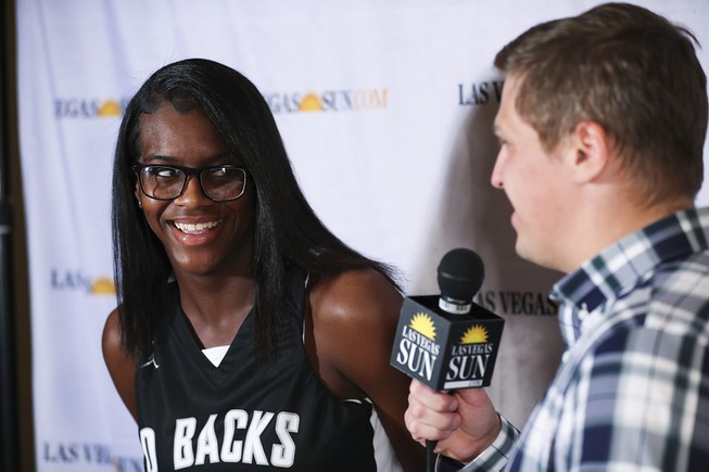 Desert Oasis basketball player Desi-Rae Young is interviewed by Case ...