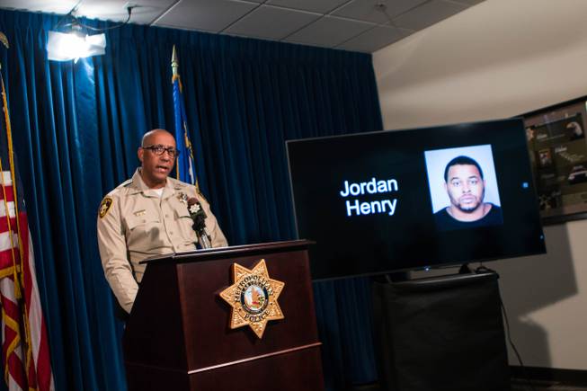 Clark County Assistant Sheriff Charles Hank briefs the public Nov. 23, 2019, regarding an officer-involved shooting at McCarran International Airport Nov. 21 in which the suspect attacked a Metro Police officer before he was wounded.