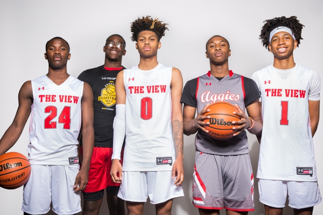 Players of the Arbor View High basketball team, from left ...
