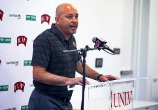 Tony Sanchez speaks about his dismissal as head coach from UNLV's football program during a press conference at the Fertitta Football Complex at UNLV Monday, Nov. 25, 2019.