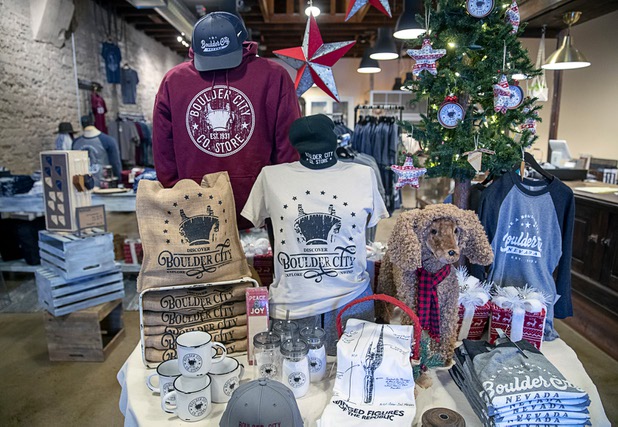 Boulder City-themed clothing and merchandise are displayed at the Boulder City Company Store in Boulder City Wednesday, Nov. 27, 2019. 