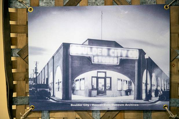 A historic photo showing the original Boulder City Company  Store is displayed at the new Boulder City Company Store in Boulder City Wednesday, Nov. 27, 2019. The original Boulder City Company store opened in 1931 at Nevada Way and Birch Street. 