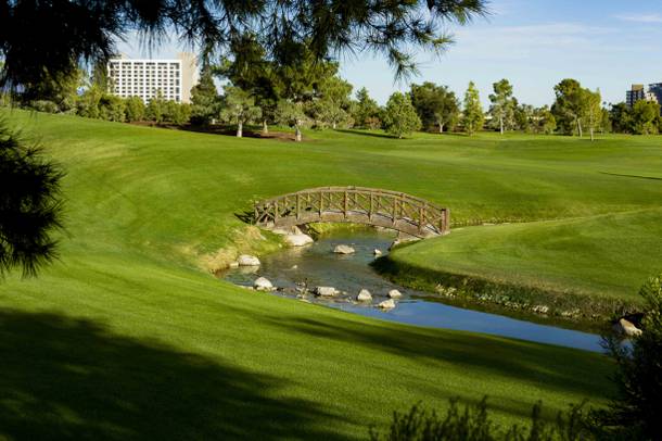The Wynn Golf Club kept and refurbished this 1950's bridge, a relic from the days of the Desert Inn Golf Club where the newly re-opened course sits today, Wed. Nov. 6, 2019.  