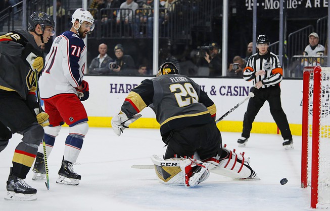 Columbus Blue Jackets left wing Nick Foligno (71) watches a ...