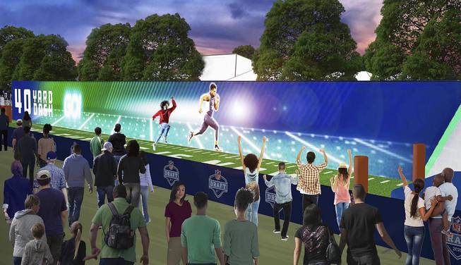 An artists rendering of the NFL Draft 40-yard dash attraction in Las Vegas. The draft will be held April 23 through 25. Courtesy of the NFL