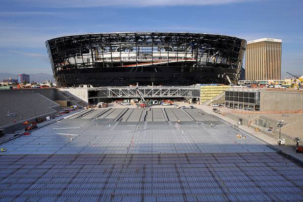 Construction continues on Allegiant Stadium in Las Vegas Wednesday, Jan. 22, 2020.