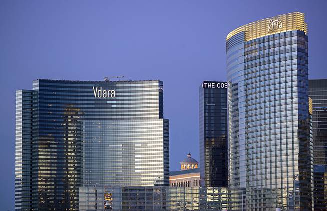 An exterior view of the Vdara and Aria hotel-casino Tuesday, Feb. 4, 2020.
