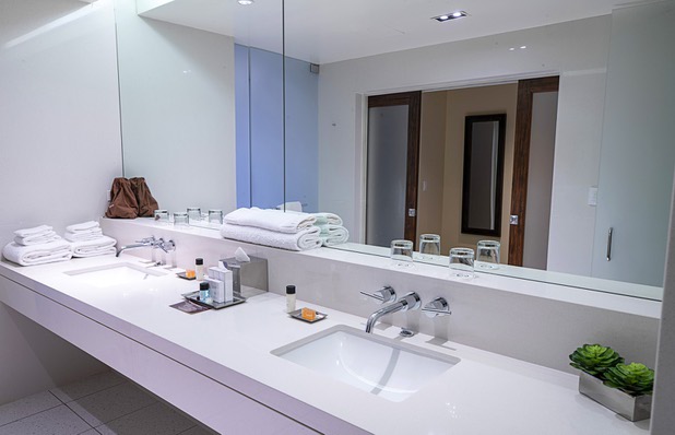 A bathroom for the guest bedroom is shown in the Presidential Suite at Green Valley Ranch in Henderson Wednesday, Feb. 5, 2020.