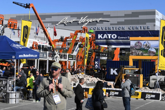 Displays fill the parking lot during the World of Concrete ...