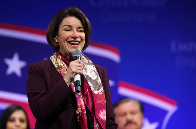 Democratic presidential candidate Sen. Amy Klobuchar, D-Minn. smiles during a ...