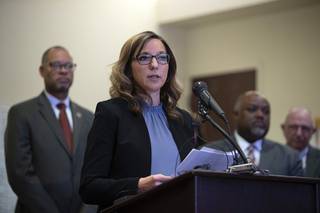 Nevada state epidemiologist Melissa Peek-Bullock speaks during a news conference on the coronavirus (COVID-19) at the Sawyer State Building Friday, Feb. 28, 2020.