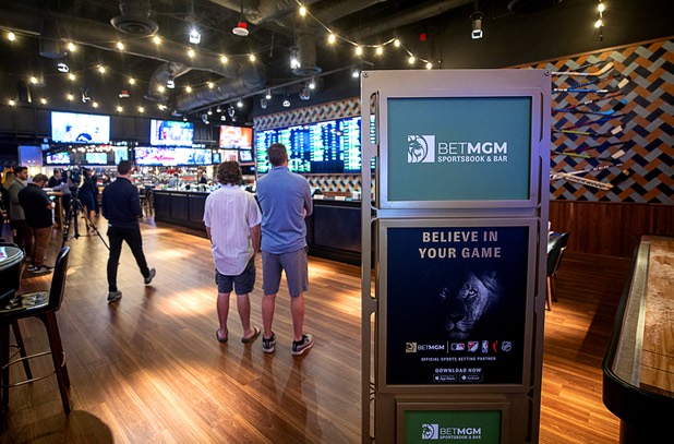 A view of the BetMGM sports book at the Park MGM Friday, March 6, 2020.
