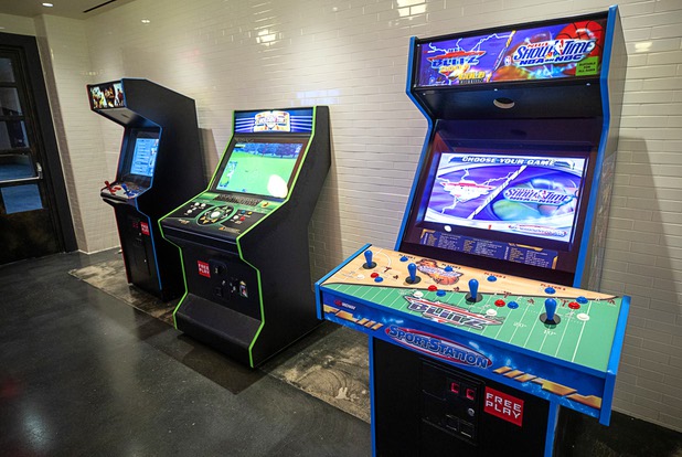 Free-play arcade games are available in the Side Betty Grill at the BetMGM sports book at the Park MGM Friday, March 6, 2020.