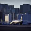 A plane taxis after landing at McCarran International Airport. 