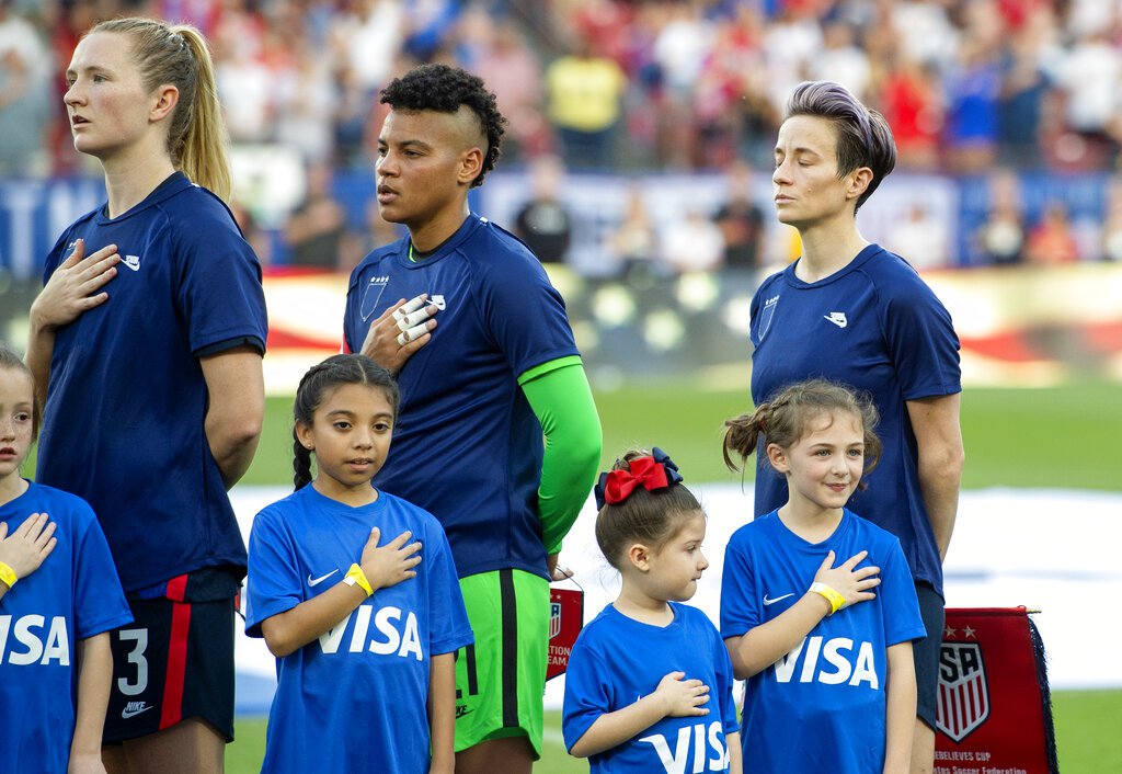 Women's national team hides U.S. Soccer logo during anthem in protest