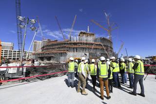 Media and guests are briefed during a tour of the under-construction MSG Sphere at The Venetian Thursday, March 12, 2020, in Las Vegas. (Sam Morris/Las Vegas News Bureau)