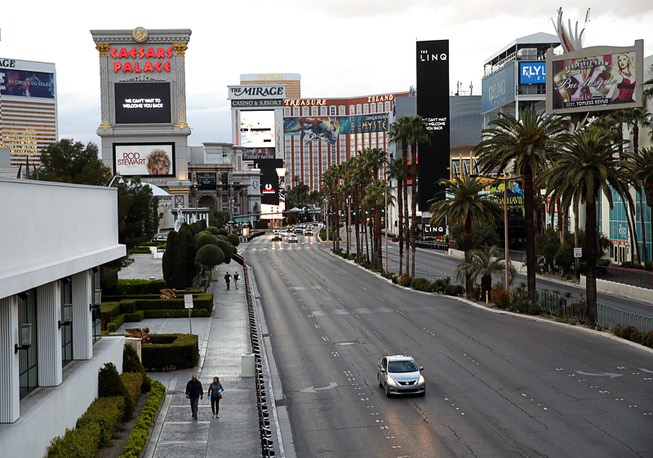 A view of the Las Vegas Strip looking northbound from ...