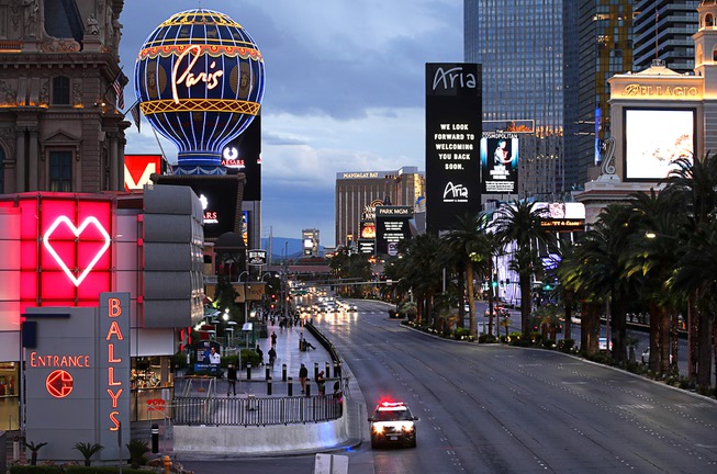 A view of the Las Vegas Strip looking southbound from ...