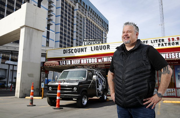 John Vizcarra, director of operations, poses in front of the Stage Door Casino at Flamingo Road and Linq Lane Tuesday, March 31, 2020. The casino is closed but the market is still open.