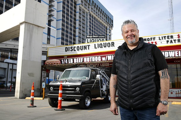 John Vizcarra, director of operations, poses in front of the Stage Door Casino at Flamingo Road and Linq Lane Tuesday, March 31, 2020. The casino is closed but the market is still open.