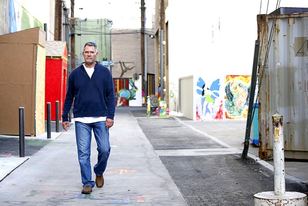 Robert Dornisch, a table games dealer at the Golden Nugget, takes a walk in downtown Las Vegas Tuesday, April 7, 2020.