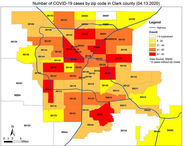 Many Clark County ZIP codes with high COVID-19 rates also more populous