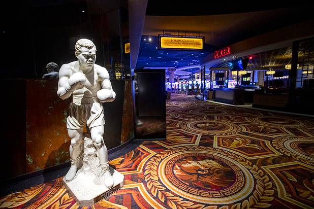 The statue of boxer Joe Louis is shown near the sports book during a tour of Caesars Palace Thursday, May 21, 2020.