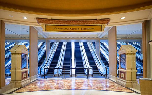 A view of the escalators to the convention area during a tour of Caesars Palace Thursday, May 21, 2020.