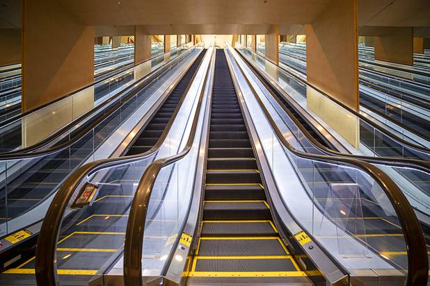 A view of the escalators to the convention area during a tour of Caesars Palace Thursday, May 21, 2020.