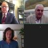 Nevada Gov. Steve Sisolak, top right, speaks with Vegas Chamber President and CEO Mary Beth Sewald and Executive Committee Chairman President Tom Burns during a webinar Friday, May 22, 2020.