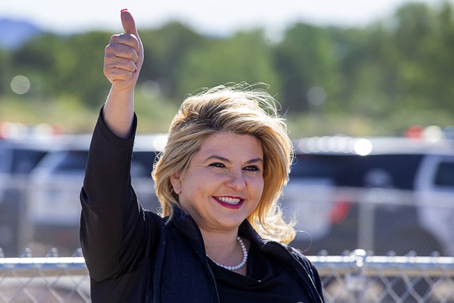 Las Vegas City Councilwoman Michele Fiore gives a thumbs up ...