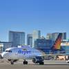 Allegiant Airlines flight 91 taxis to the gate during festivities in Las Vegas marking the 50 millionth passenger arriving in a calendar year at McCarran International Airport on Thursday, Dec. 19, 2019. The milestone is a first in the 71-year history of the airport. Hilda Black, a passenger from San Antonio who was on the flight, was named the 50 millionth passenger during an event held in the baggage claim area at McCarran.