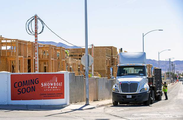 A view of construction at the Showboat Park Apartments, the former site of the Showboat hotel-casino, on Boulder Highway Friday, June 19, 2020.