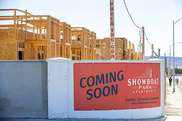 A view of construction at the Showboat Park Apartments, the former site of the Showboat hotel-casino, on Boulder Highway Friday, June 19, 2020.